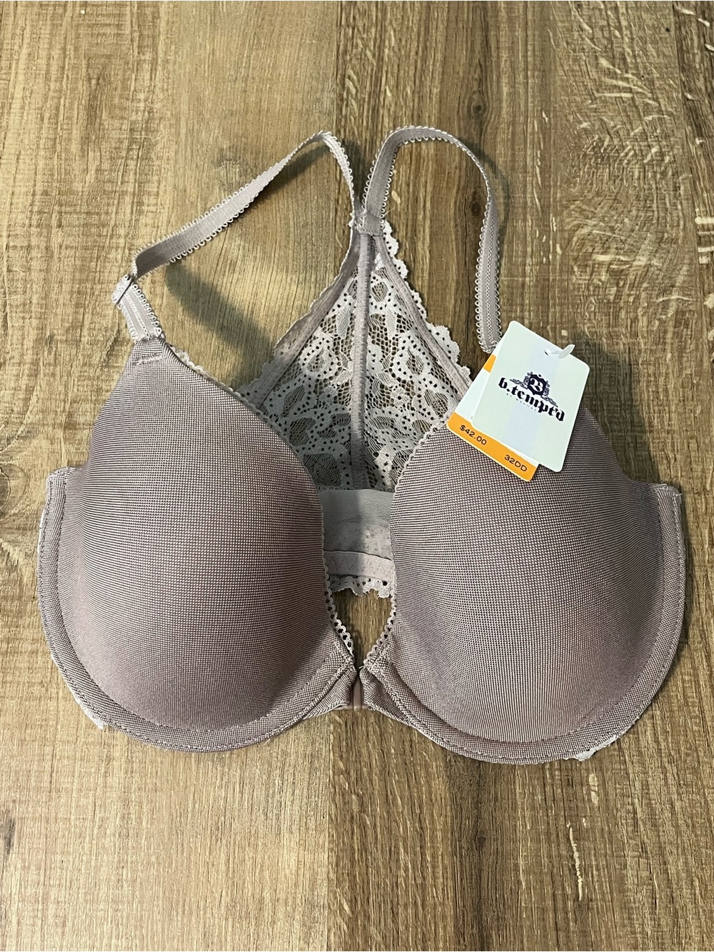 Lace-Back Front Clasp Halter Style T-Shirt Bra in Mauve